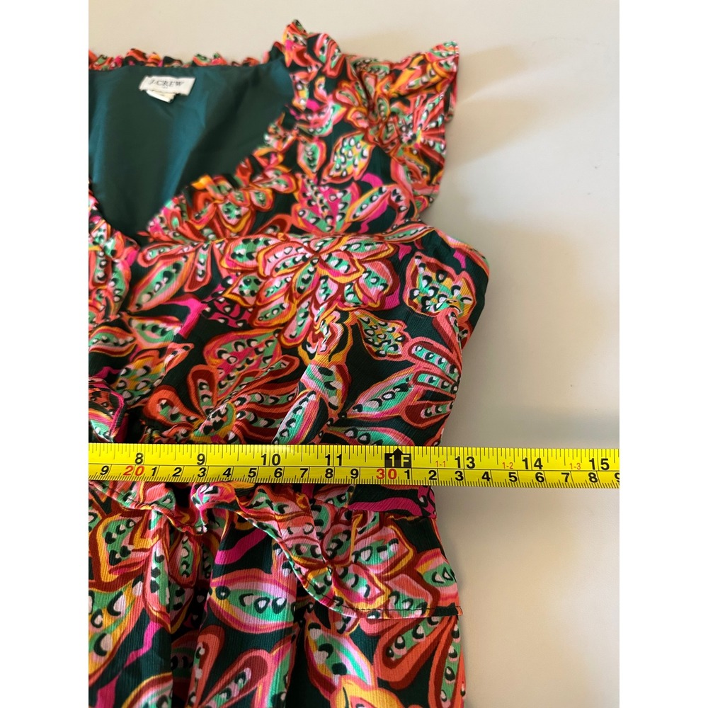 J. Crew Paisley Floral Tiered Ruffle V-Neck Mini Dress | Size 2 - Picture 5 of 7